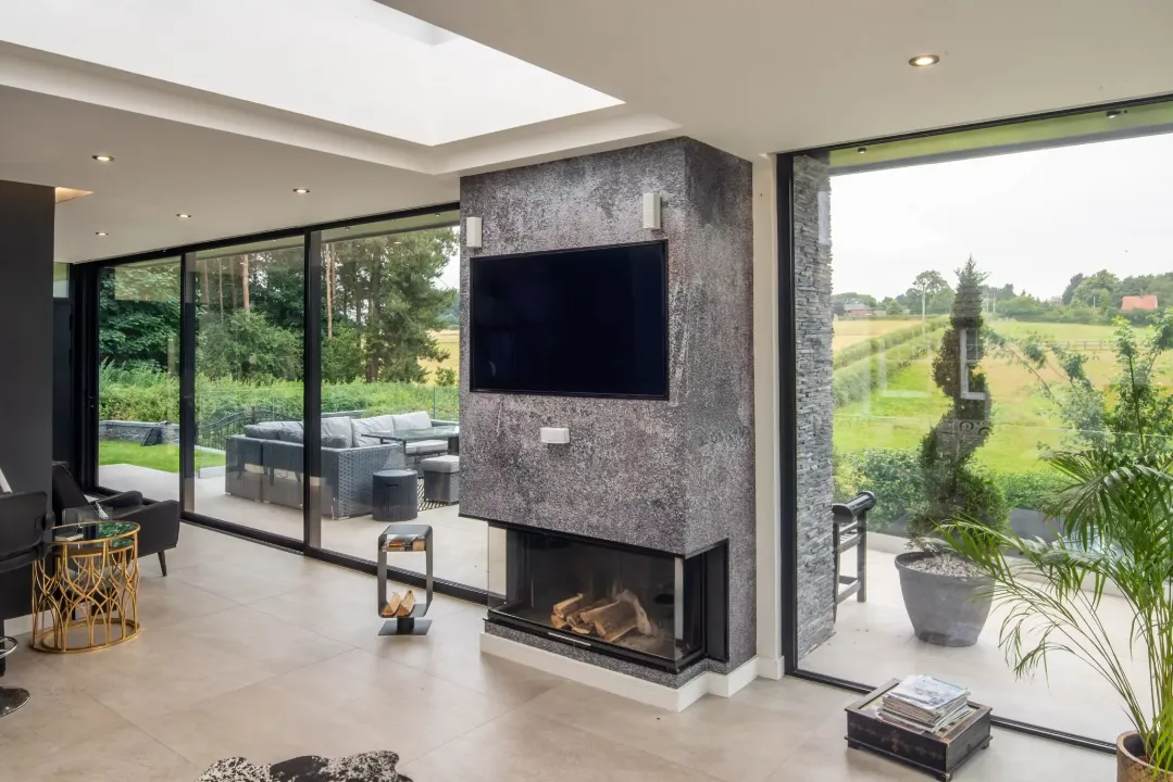 modern view of aluminium doors and windows with roof light
