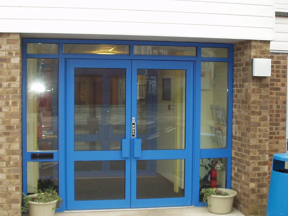 blue commercial doors