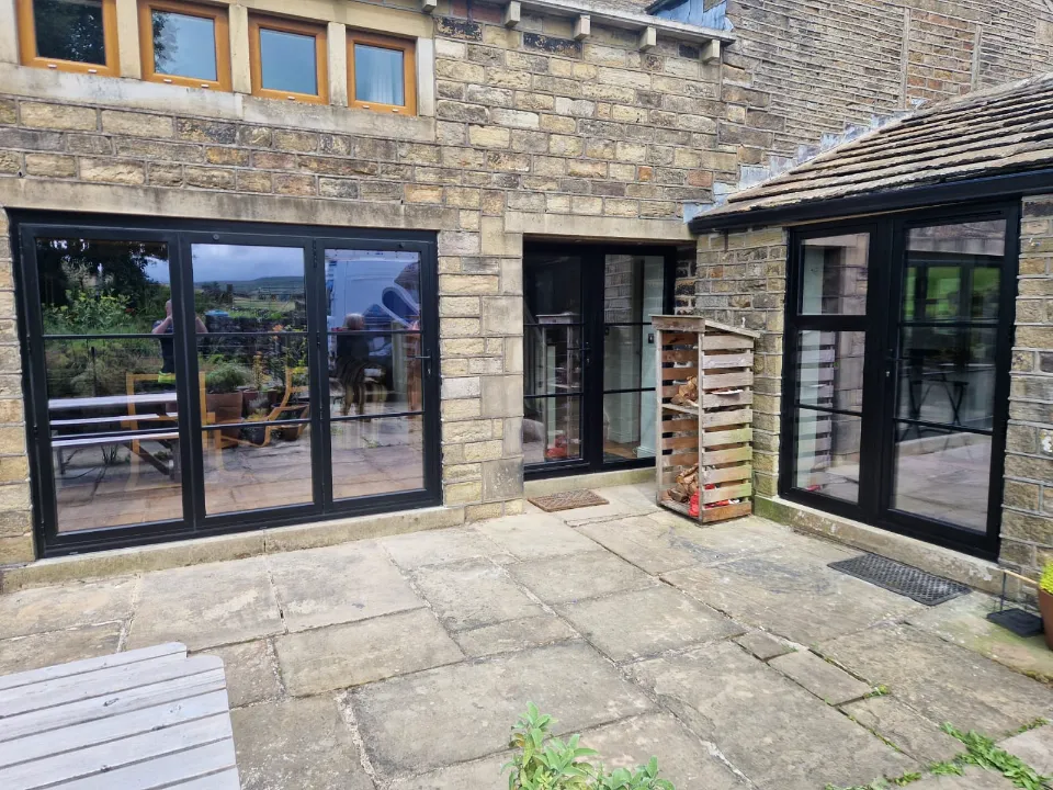 house with aluminium framed door and windows