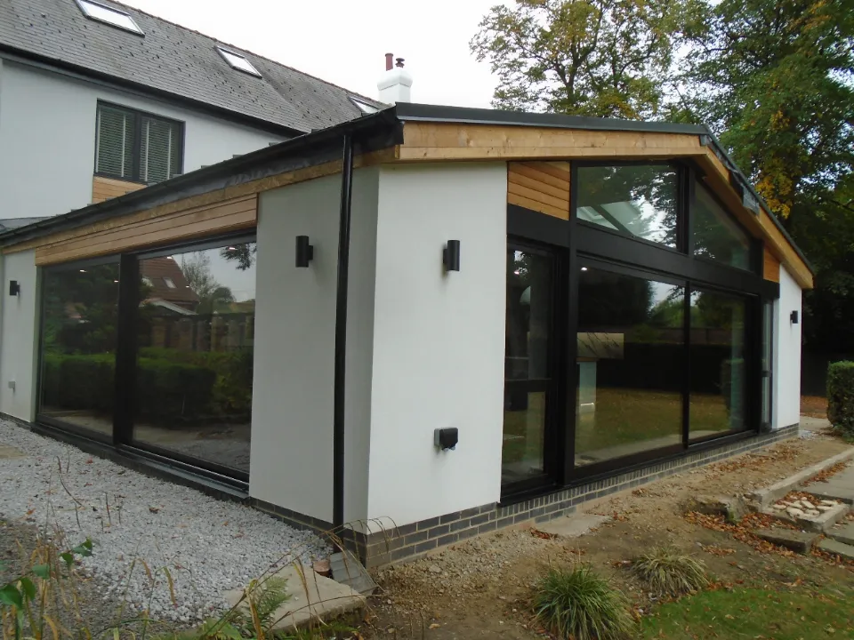 house with aluminium sliding patio doora to garden