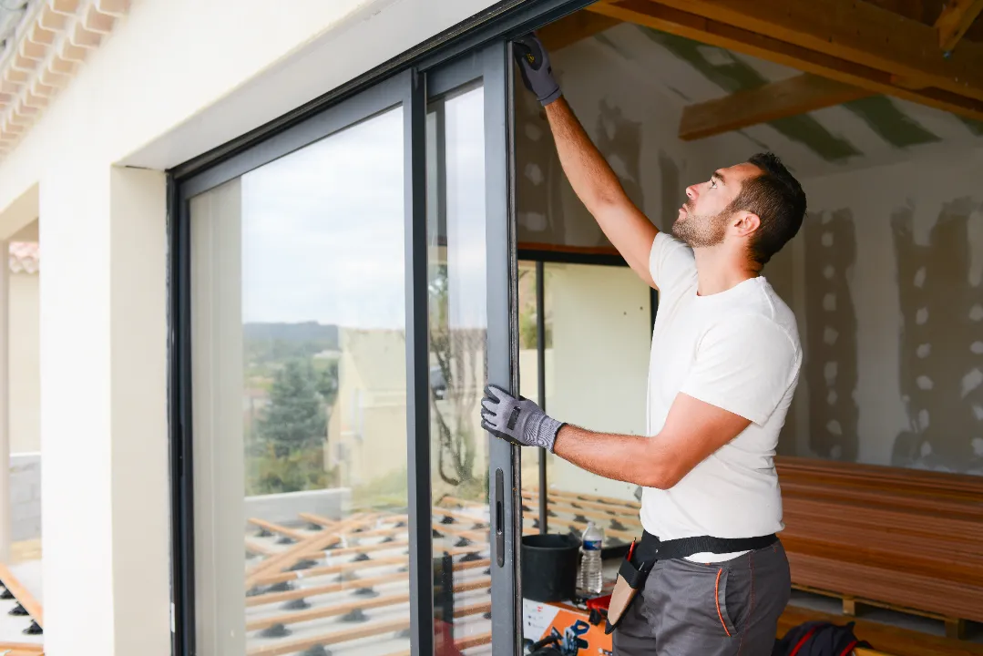 man installing sliding door