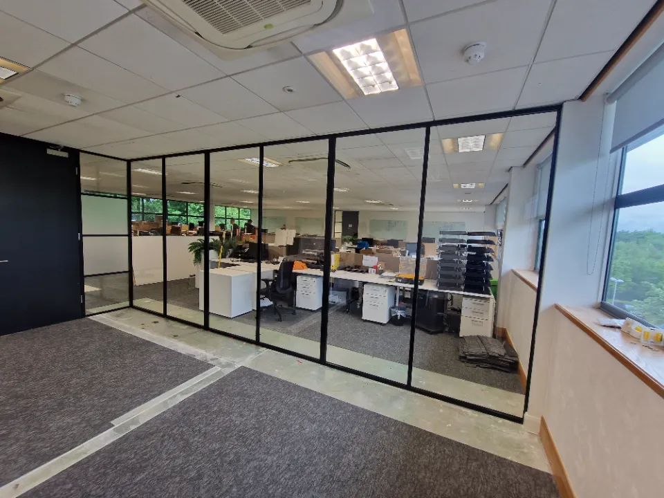 coworking space with large aluminum framed doors