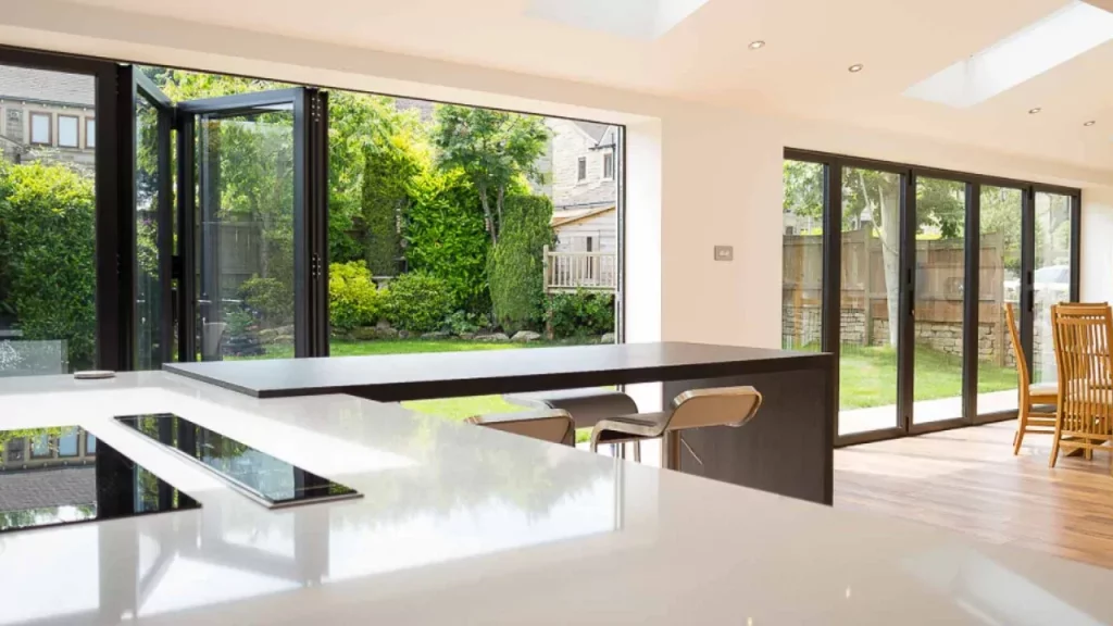 bifold door with kitchen view