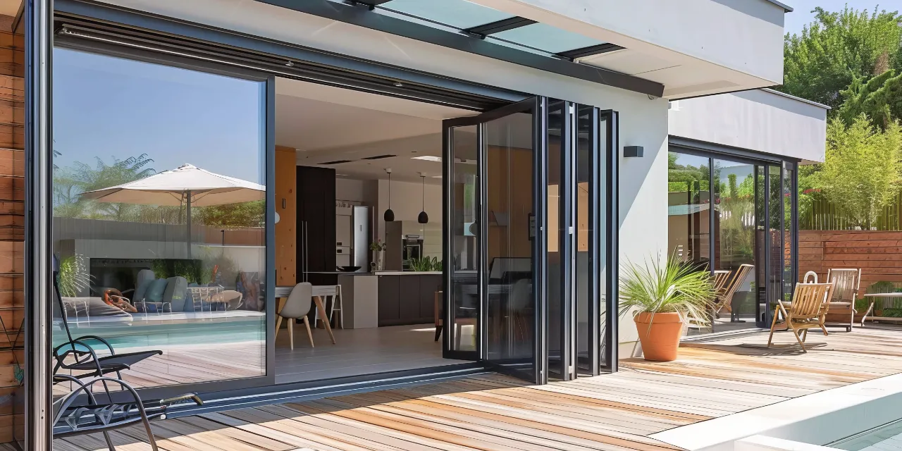 modern aluminium bifold door with frosted glass panel