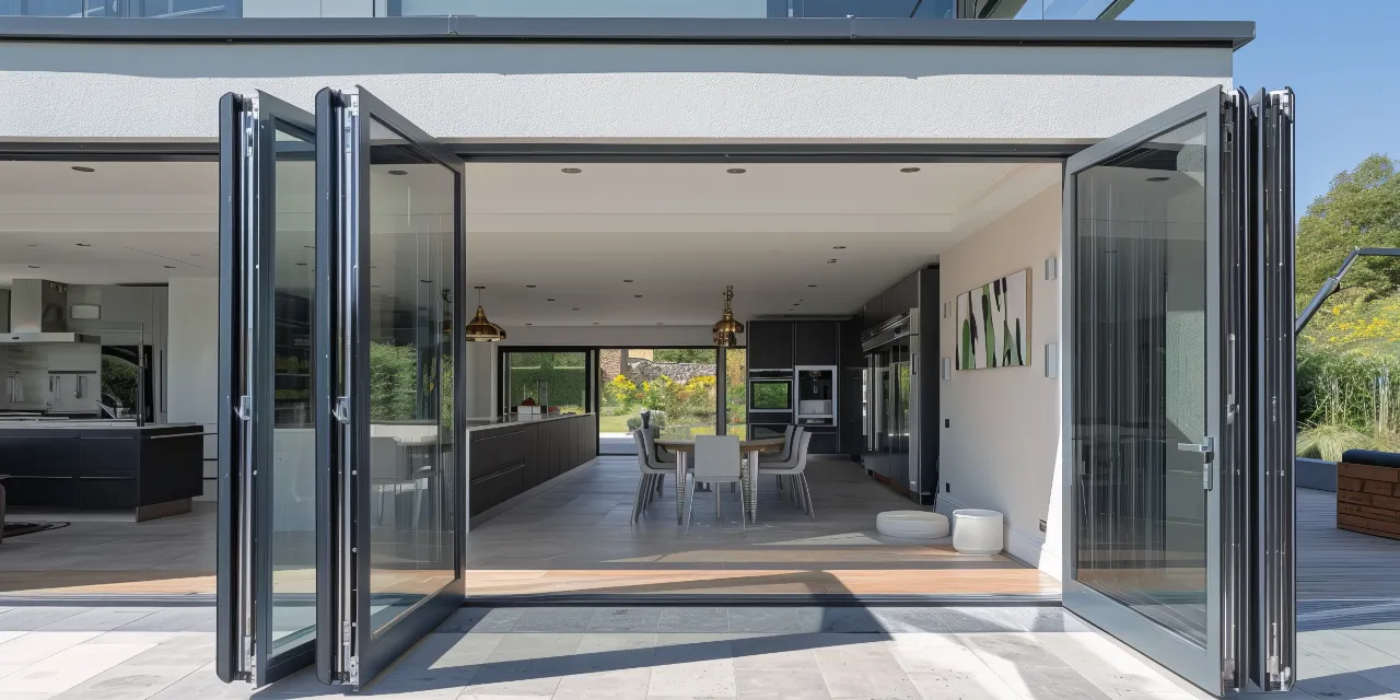 living room with the bifold door
